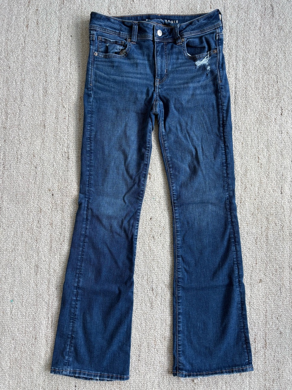 American Eagle Kick Boot Jeans Medium Wash Next Level Stretch Distressed Size 6